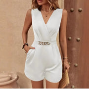 V-Neck Sleeveless Pocket Jumpsuit | OWNLUXE