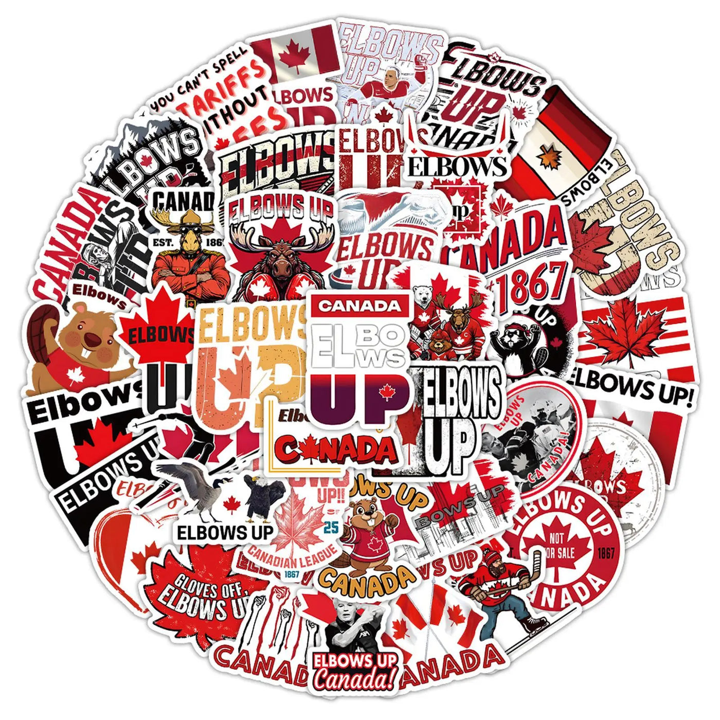 Elbows Up Canada Stickers - 54pc Waterproof Set