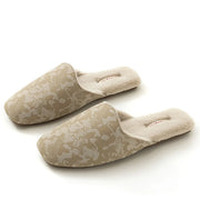 Plush Embroidered House Slippers with Rubber Sole