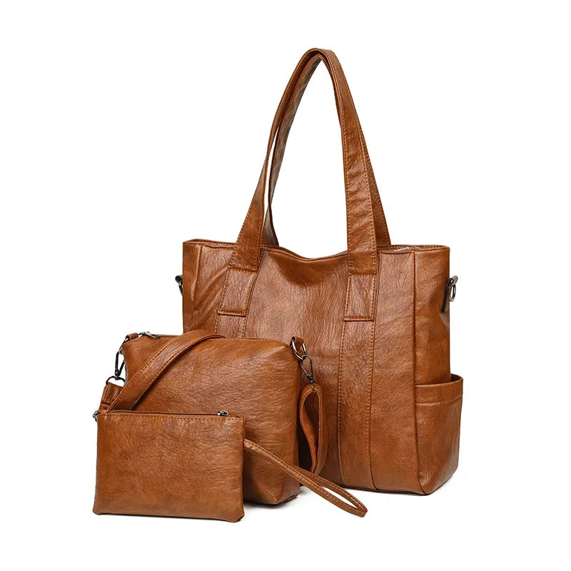 Vintage Shoulder Crossbody Bag – Soft PU Multi-Pocket Tote