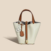Genuine Cowhide Leather Bucket Bag - Fashion Lock Handbag with Phone Pocket | OWNLUXE