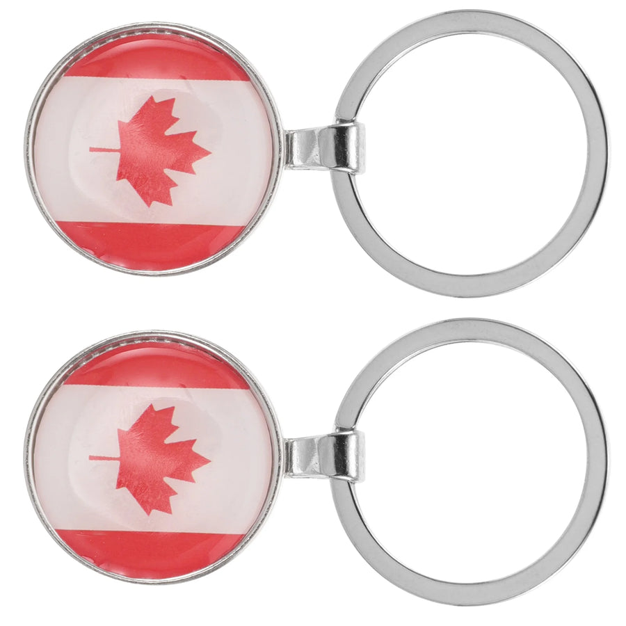 2pcs Canada Flag Keychains - Mini Metal Key Rings for Backpack & Luggage Decoration