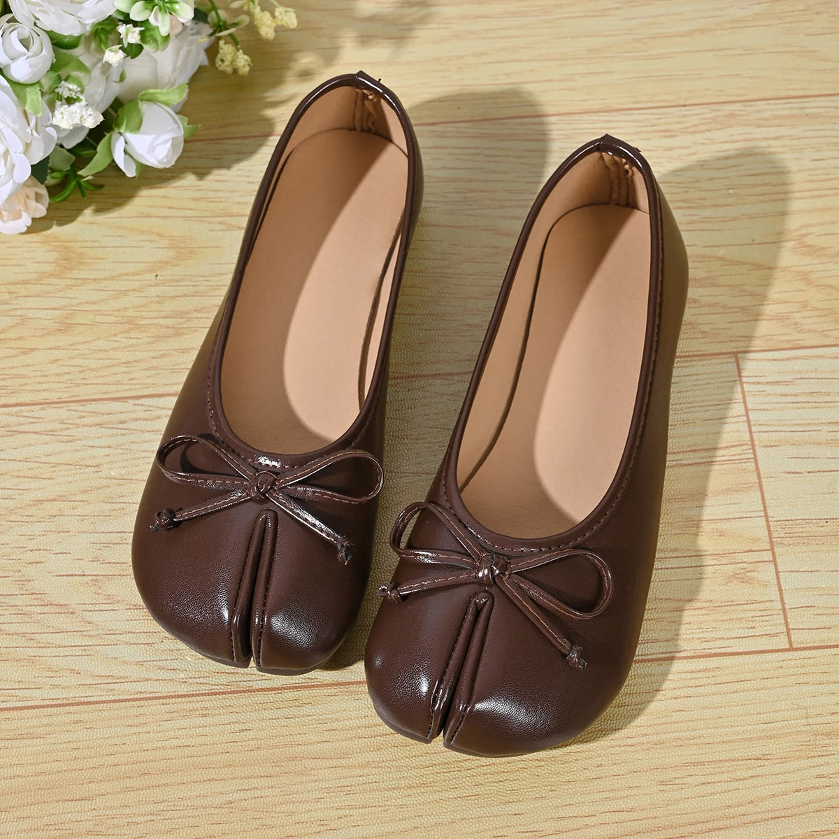 Soft Split Toe Tabi Ballet Flats Women Bowknot Leather | OWNLUXE