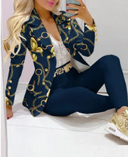Spring Autumn Fashion Blazers Pant Sets Long Sleeve Print Coat Two Piece | OWNLUXE