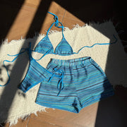 Knit Striped Halter Tankini Set | OWNLUXE