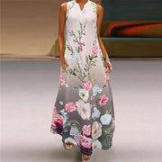 Sleeveless Floral V-Neck Maxi Dress - Casual Summer Dress with Pockets