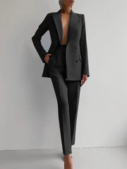 Casual Long Sleeve Suit Set Office Lady Solid Elegant Jacket | OWNLUXE
