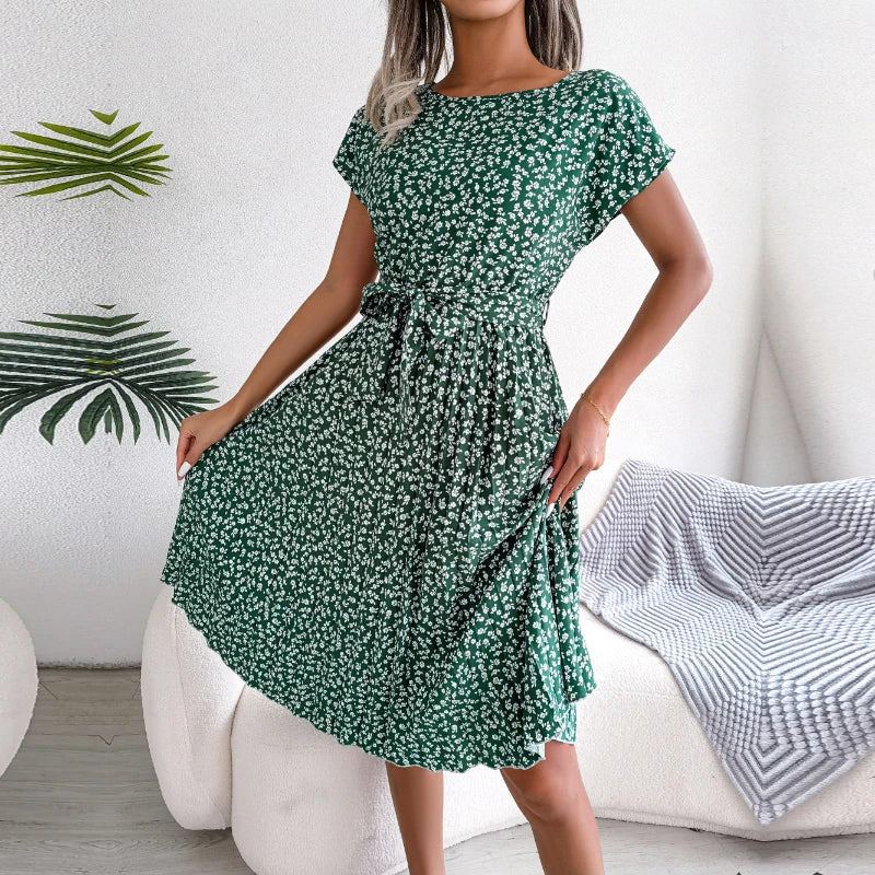 Floral Midi Gaun Berlipat Accessory | OWNLUXE