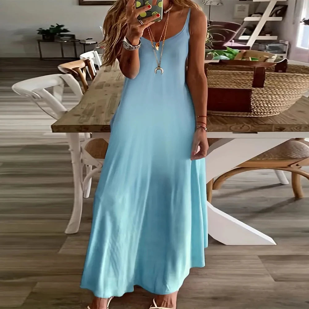 Colorful Gradient V-Neck Maxi Dress – Sleeveless Backless Summer Dress | OWNLUXE