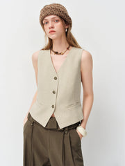 FSLE Old Money Style V-neck Vest for Women Summer 2026 New Style Hemp Skirt Sets Vintage Streetwear Simple