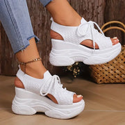 Women's Round Toe Wedge Lace Sneakers – Shop at OWNLUXE