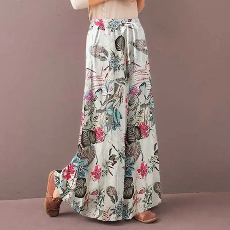 Floral Wide Leg Pants – Bohemian Drawstring