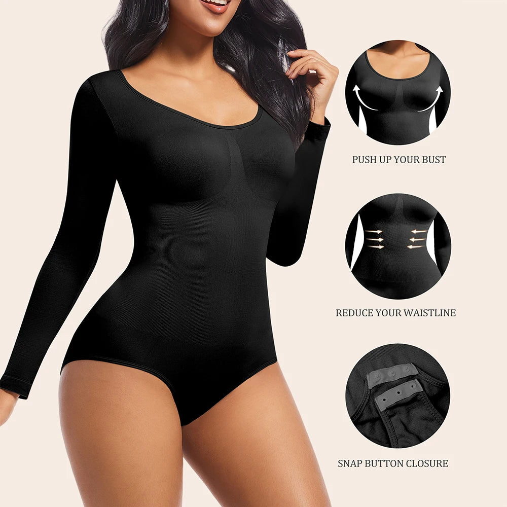 Thong Shapewear Bodysuit Long Sleeve Seamless Waist Shaper