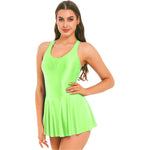 Load image into Gallery viewer, Women&#39;s Swimsuit U Neck Leotard Dresses Sportswear Swimwear Glossy Tank Dress One-Piece Sleeveless Yoga Ballet Dance Costume
