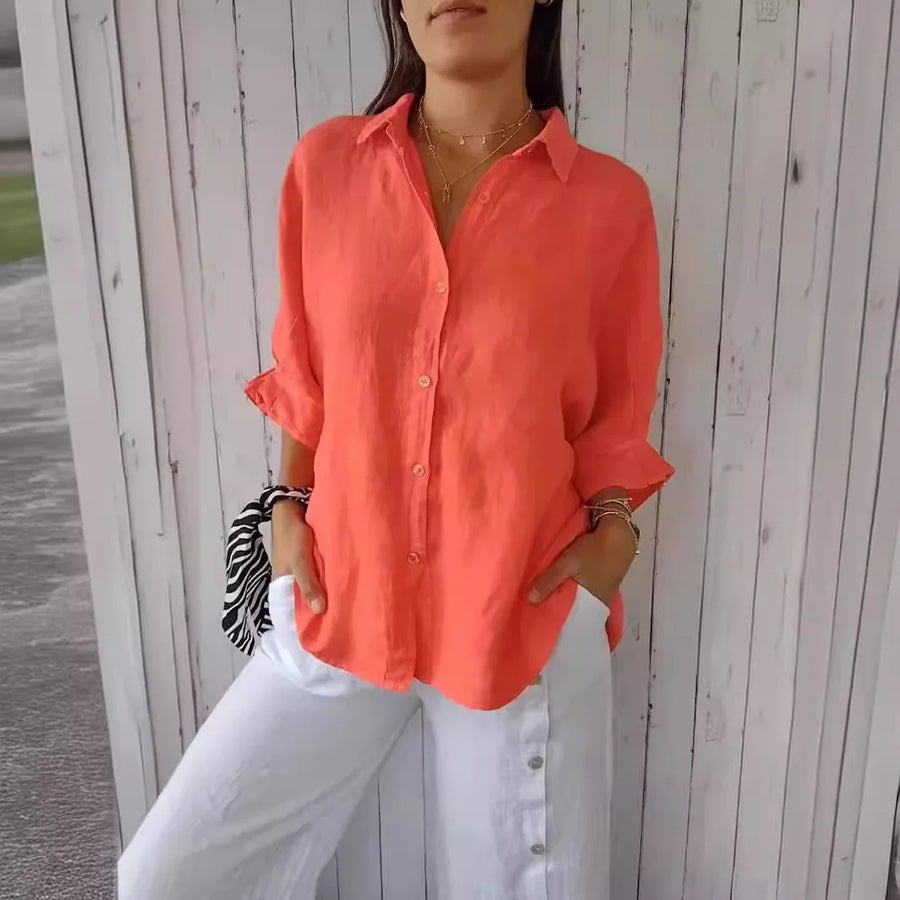 Cotton Linen Relaxed-Fit Blouse | OWNLUXE