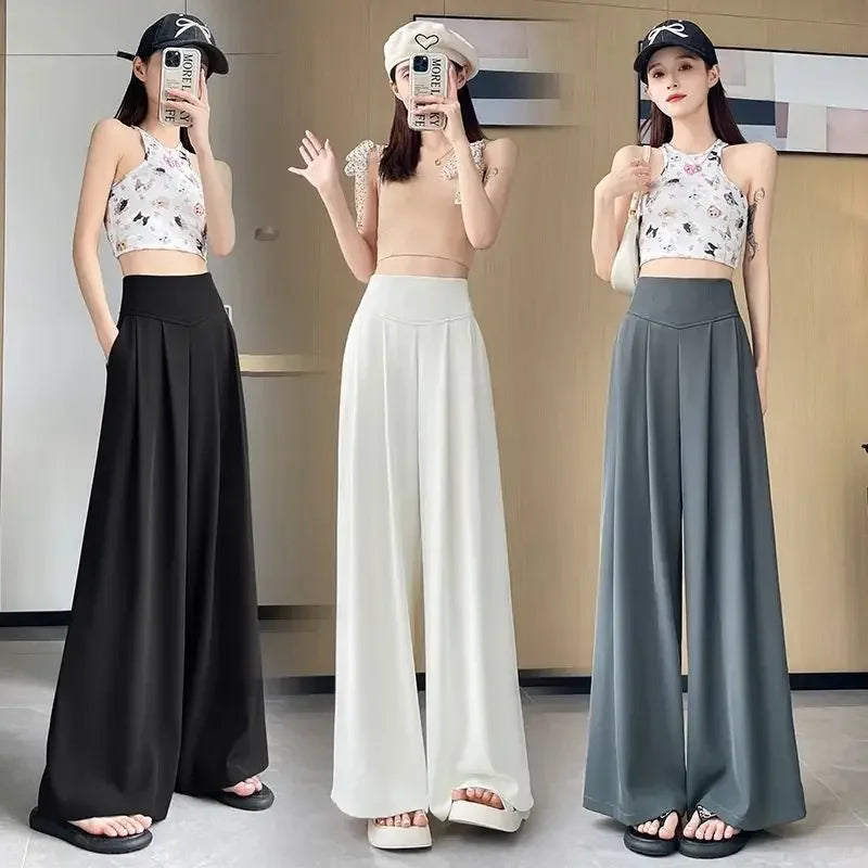 Women's High Waist Wide Leg Suit Pants - Straight Cut Floor Length Trousers