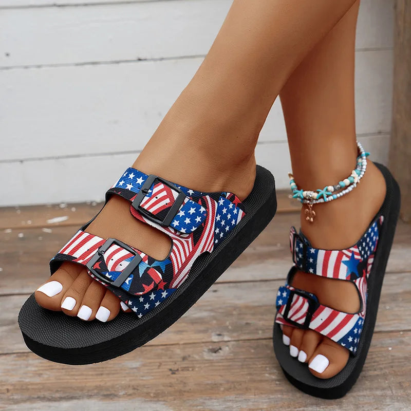 Women’s Buckle Slide Sandals – Lightweight Mixed Color Flats