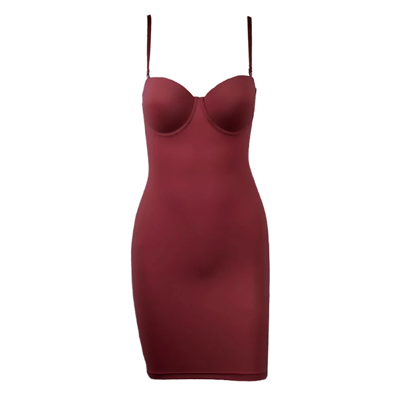 Full Length Shapewear Slip Dress - Slimming Body Shaper with Underwire Support