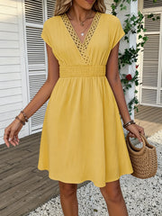 Lace V-Neck Striped Dress | OWNLUXE