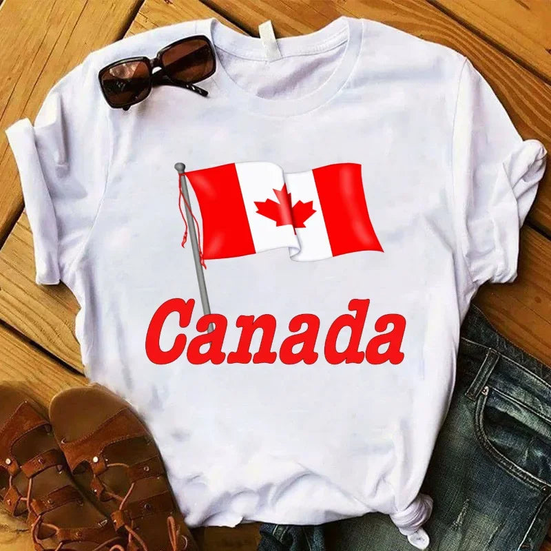 Women's Casual Canada Print T-Shirt – Lightweight All-Season Tee