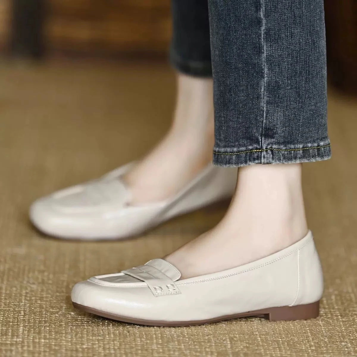 Women's Round Toe Leather Loafers (Off-White [Upgraded) – Shop at OWNLUXE