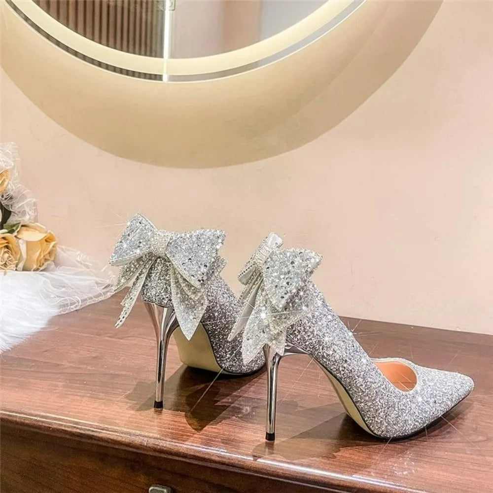 Women's High-Heel Pointed-Toe Slip-On Pumps (Silver) | OWNLUXE