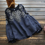 Embroidered Long-Sleeve Cotton Blouse | OWNLUXE