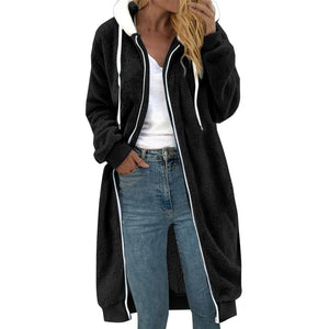 Women's Plus Size Color Block Plush Hoodie – Warm Zipper Sweatshirt Coat
