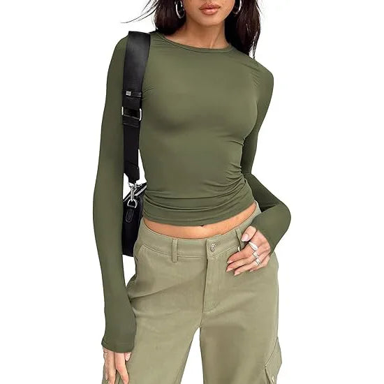 Women's Long Sleeve Crew Neck Slim Fit T-Shirt | OWNLUXE