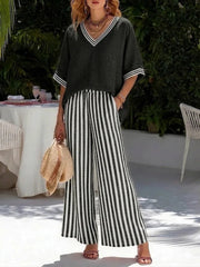 Women's Wide Leg Striped Pants | OWNLUXE