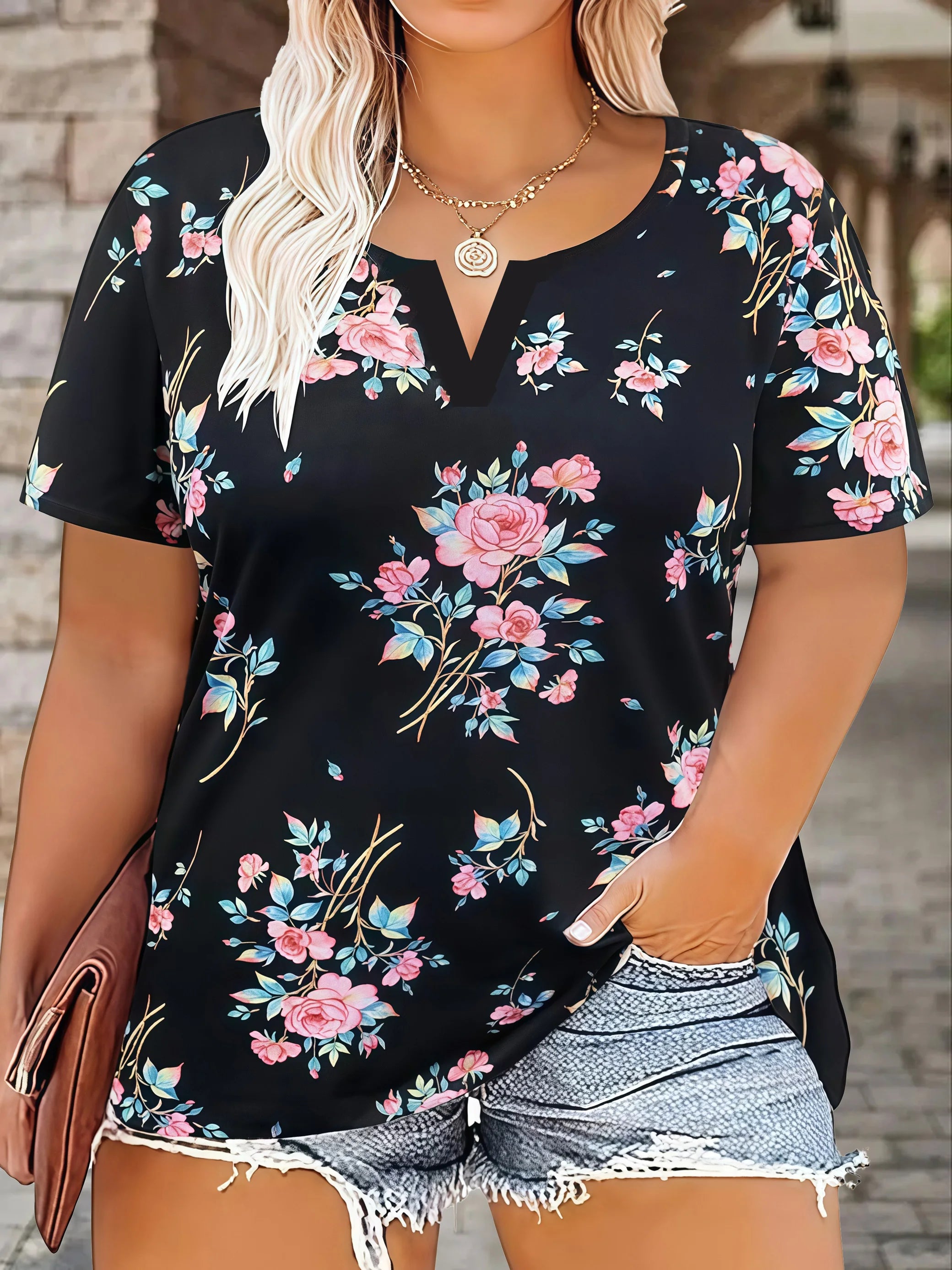 Plus Size Women's Casual Loose Fit Leopard Floral Print Short Sleeve T-Shirt | Oversized Summer Top