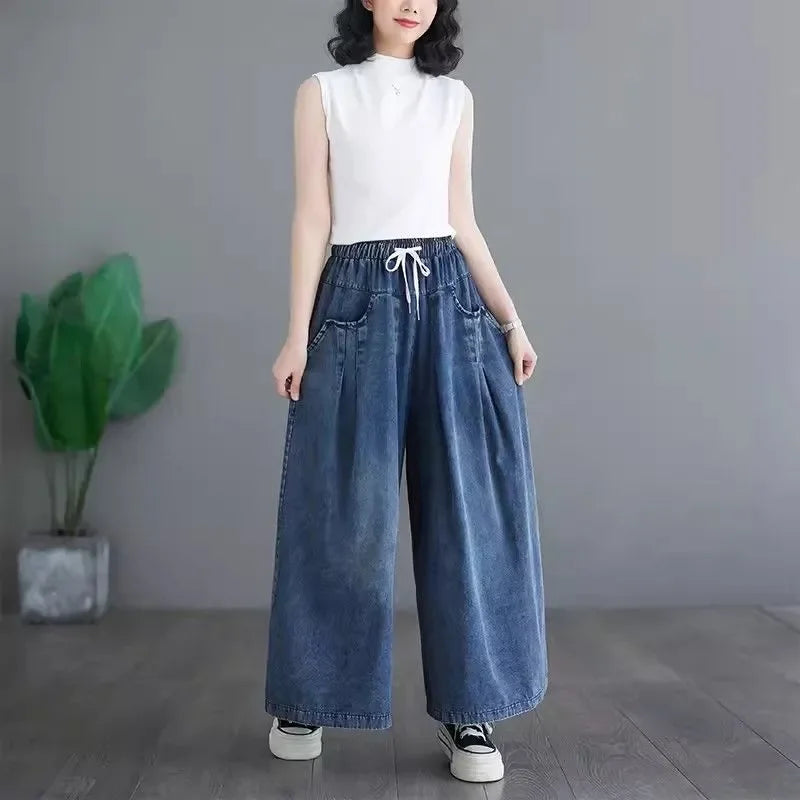 Denim Extended-Size Wide-Leg Pants | OWNLUXE