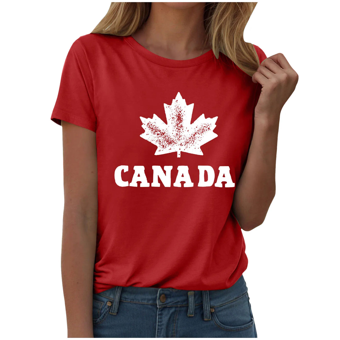Canada Day Print T-Shirt Round Neck Short Sleeve | OWNLUXE