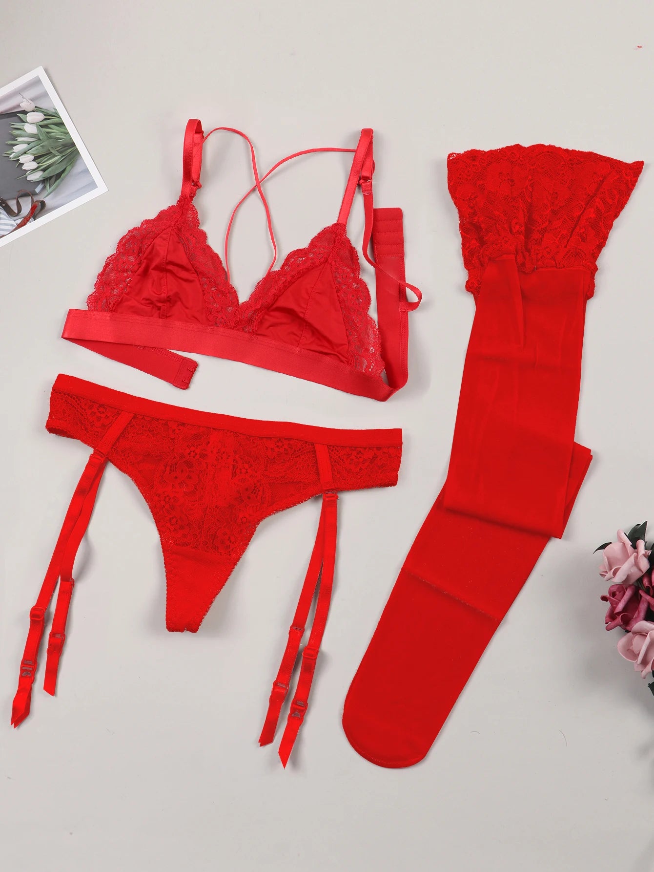 Women's Lace Lingerie Set | Bra, Panty, Garter & Stockings | OWNLUXE