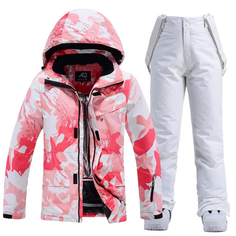 Women’s Thick Warm Ski Suit Set – Waterproof Winter Gear