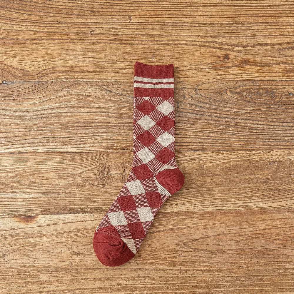 1 Pair Women Socks Spring Autumn Retro Style Men Couple Cotton Socks Flower Stripe Plaid Pattern Solid Colorful Socks EUR 37-43