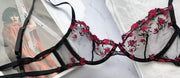 YUQI French Elegant Lingerie Set-Floral Embroidery Semi-Transparent Bra & Brief,Black Sensual Women's Underwear Luxury Intimates
