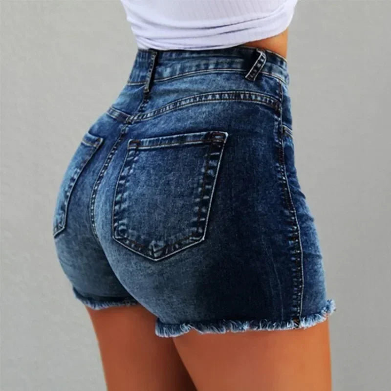 High-Waisted Patchwork Denim Shorts – Casual Summer Essential