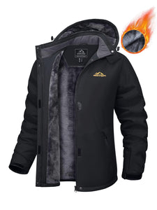 TACVASEN Winter Fleece Lined Hooded Parka Jacket Womens Ski Snowboard Warm Coats Waterproof 5 Zipper Pockets Windbreaker Outwear