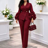 Ruffle-Cuff Blazer & High-Waist Pant Set | OWNLUXE