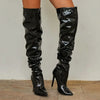 Pleated Pointed-Toe Zip-Up Shiny Boots | OWNLUXE
