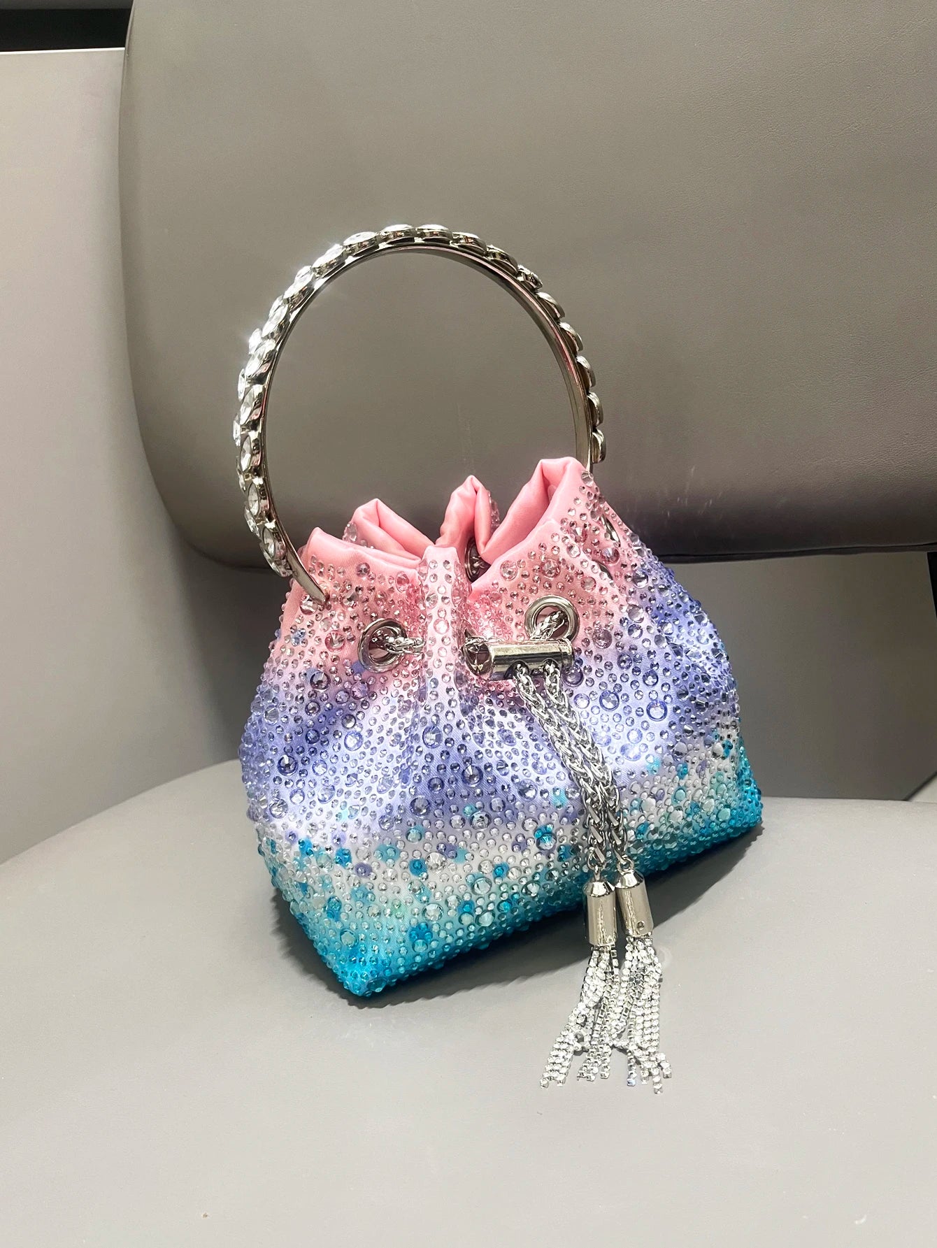 Crystal Bucket Evening Bag (Green Pink) | OWNLUXE