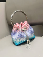 Crystal Bucket Evening Bag (Green Pink) | OWNLUXE