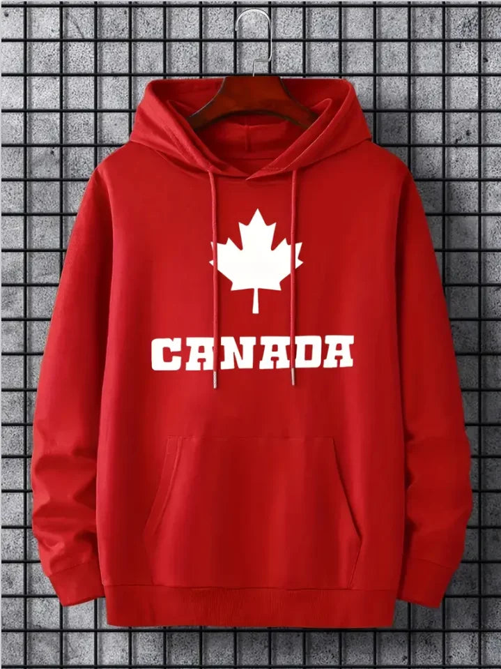 Maple Leaf Canada Print Hoodie - Men's Casual Pullover Sweatshirt