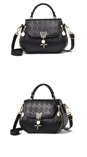 Women's Genuine Leather Tote Handbag - Luxury Designer Bow Bucket Bag