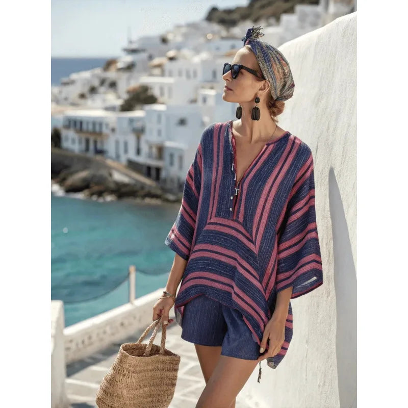 Women's Short Sleeve V-Neck Two Piece Shorts | OWNLUXE