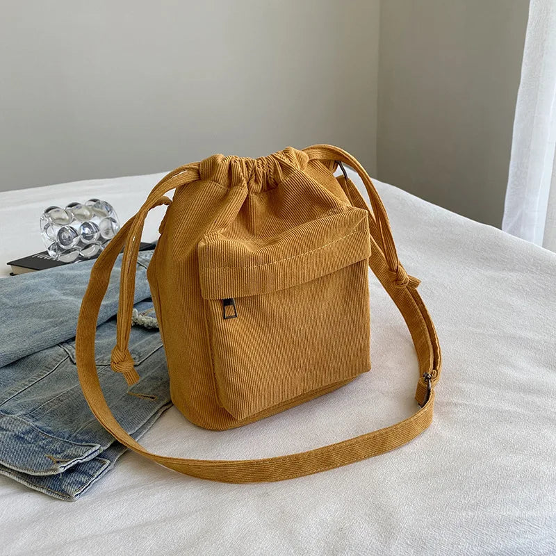 Corduroy Drawstring Bucket Bag | OWNLUXE