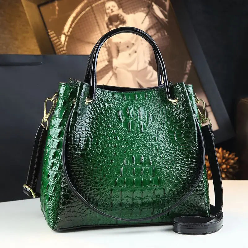 Genuine Leather Crocodile Print Tote - 2025 Trend Bucket Bag