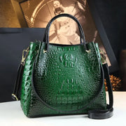 Genuine Leather Crocodile Print Tote - 2025 Trend Bucket Bag