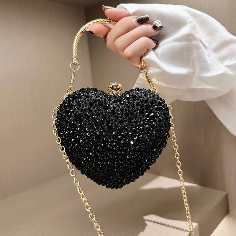 Luxury Diamond Inlay Heart Shape Crystal Clutch Purse | OWNLUXE